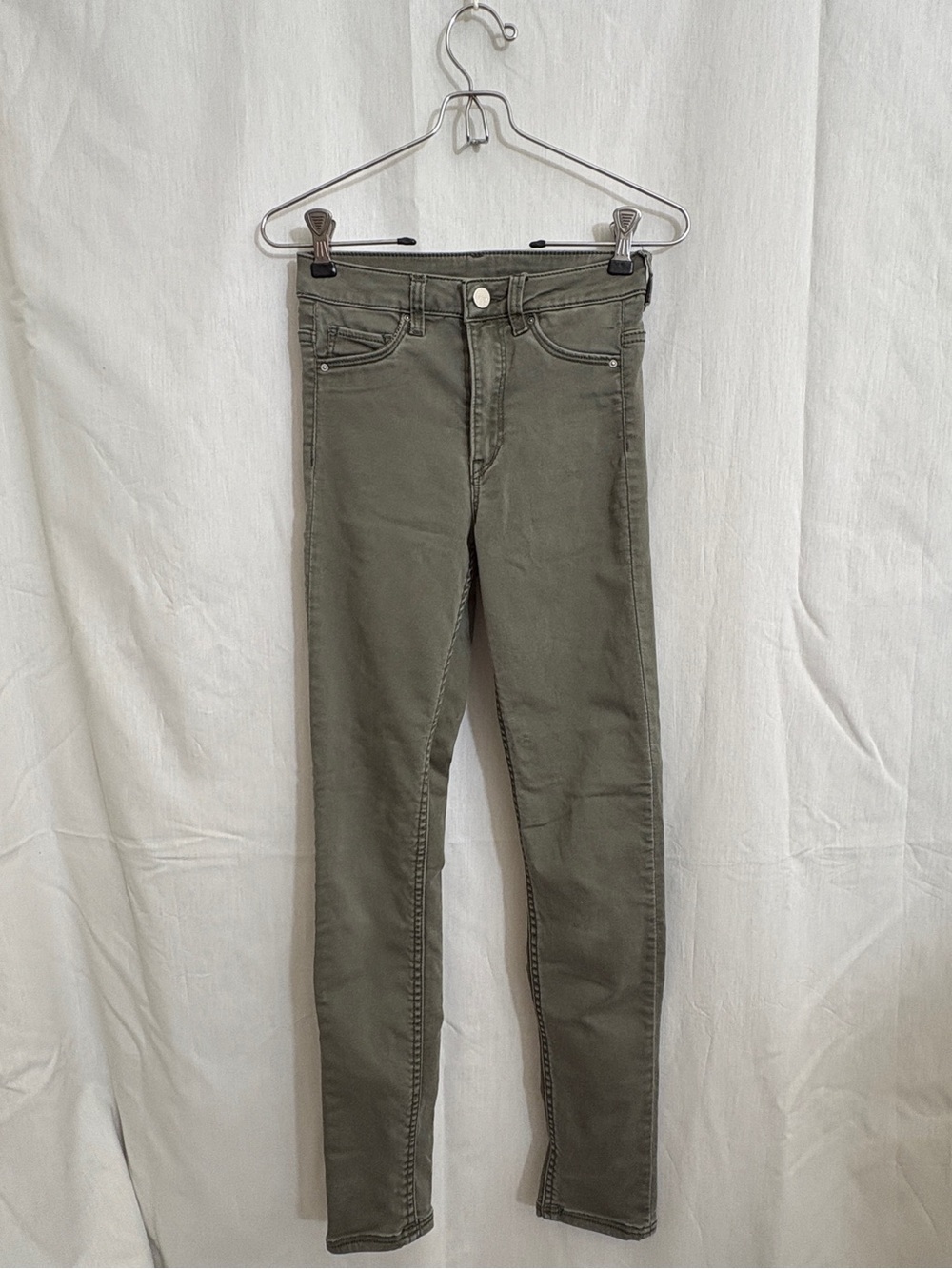 &Denim High Waist Skinny Jeans Size 25 Olive Green Stretch Denim - Picture 2 of 8